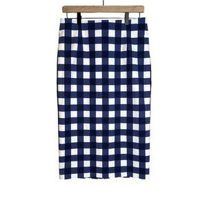 Boden Richmond Blue White Gingham Check Pencil Skirt Size 8 Long